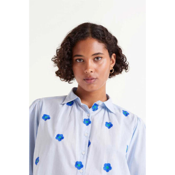 Blue Flower Embroidered Shirt - COMPANIA FANTASTICA - Image 3