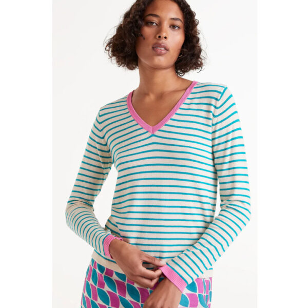 Green striped V-neck sweater - Compania Fantastica