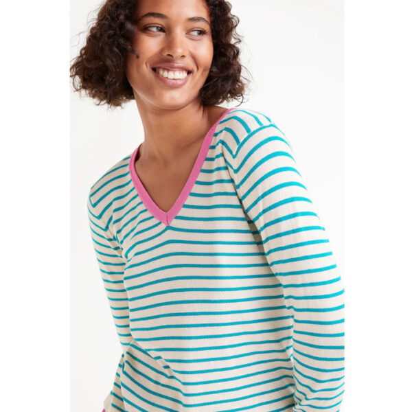 Green striped V-neck sweater - Compania Fantastica - Image 5