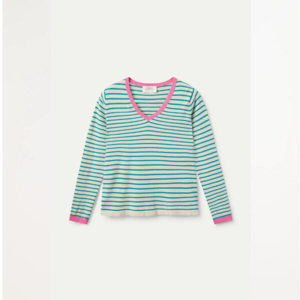 Green striped V-neck sweater - Compania Fantastica - Image 2