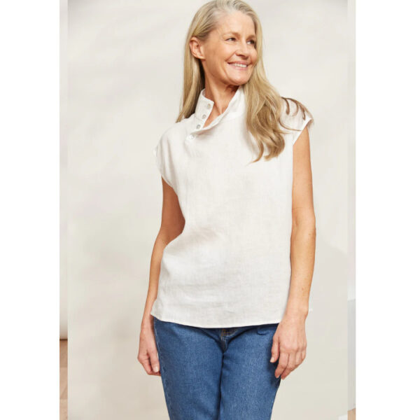 Halcyon button top white linen - EB & IVE