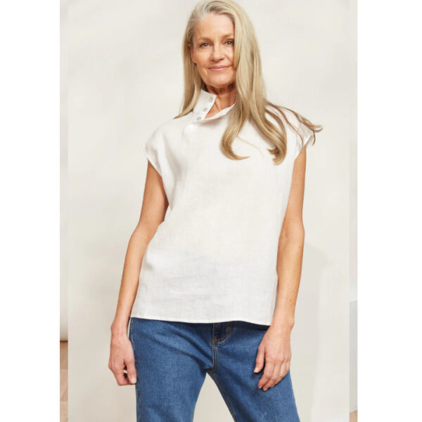 Halcyon button top white linen - EB & IVE - Image 5