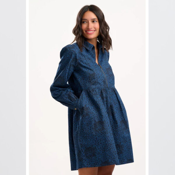Karen smock dress blue hidden leopard - SUGARHILL BRIGHTON