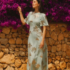 Palms of gold blue dress - TRAFFIC PEOPLE